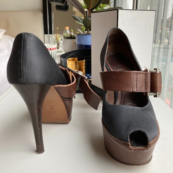 MARNI Satin Peep Toe Platform Pumps - Picture 3 of 5